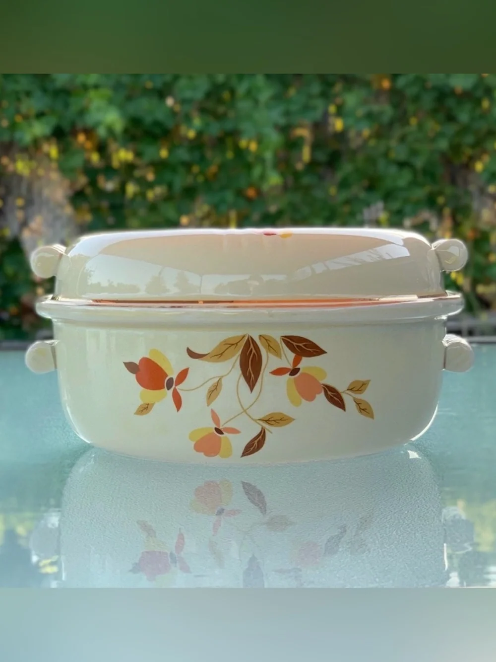 Hall's Superior Autumn Leaf Jewel Stoneware 2 Qt Baking Casserole Dish with Lid